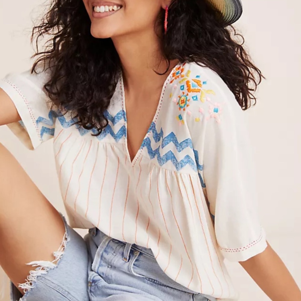 Anthro Vineet Bahl Embroidered “Anaya” Blouse